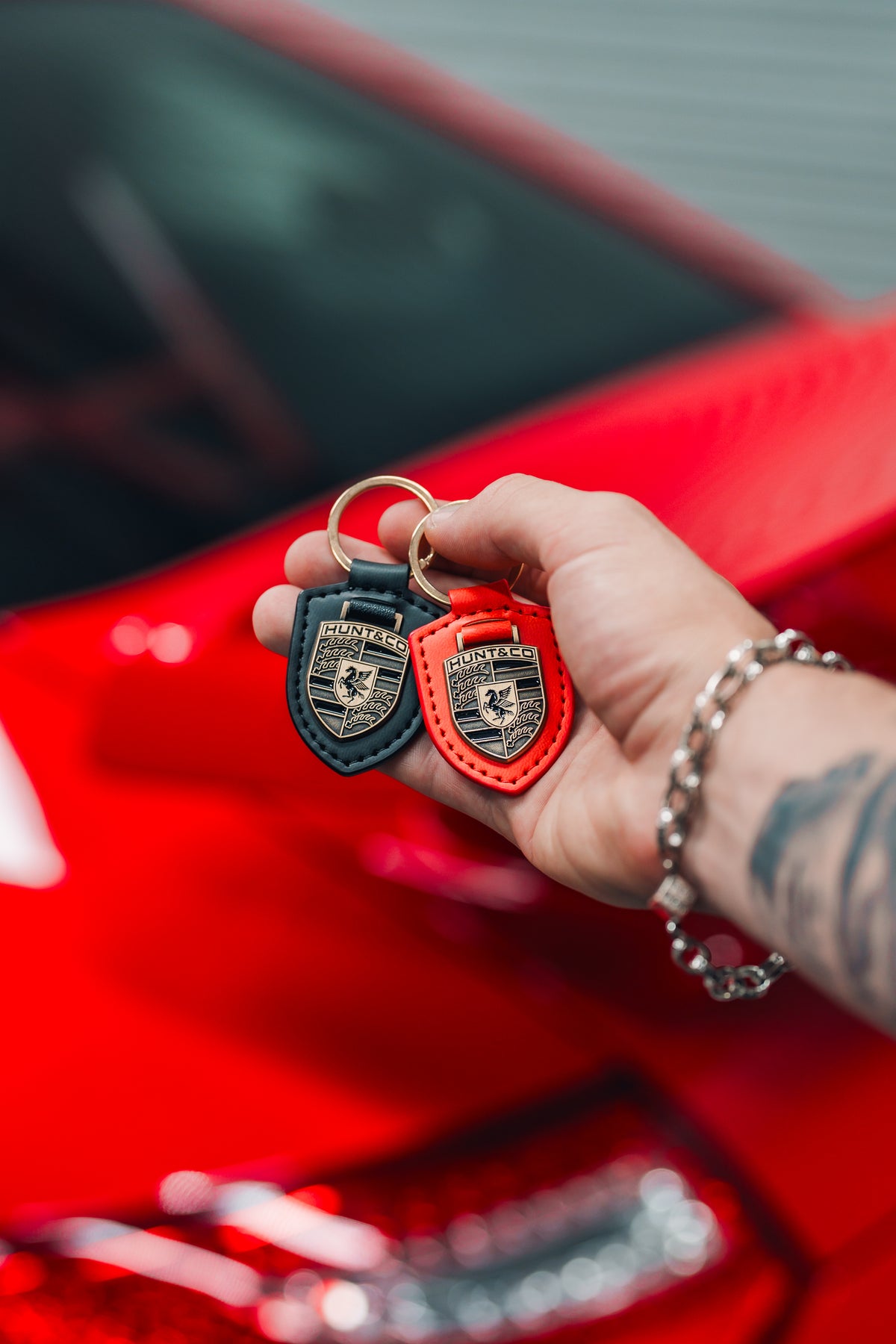 Crest Leather Keychain