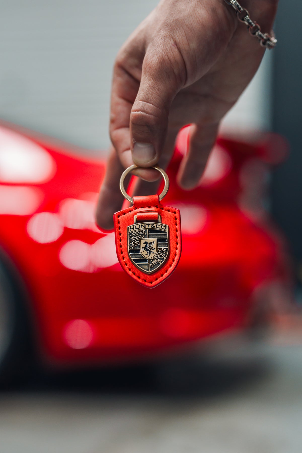 Crest Leather Keychain